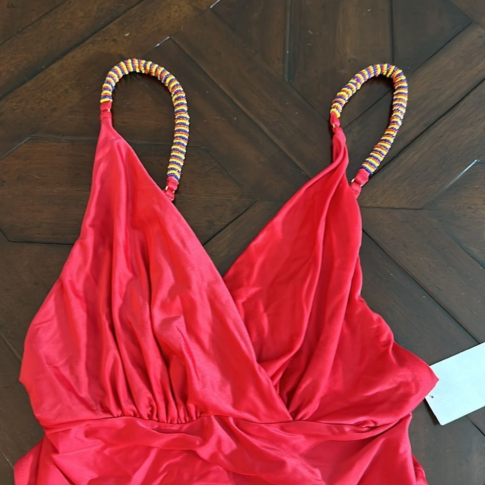 FARM Rio Red One-Piece Swimsuit with Beaded Straps - Picture 6 of 8